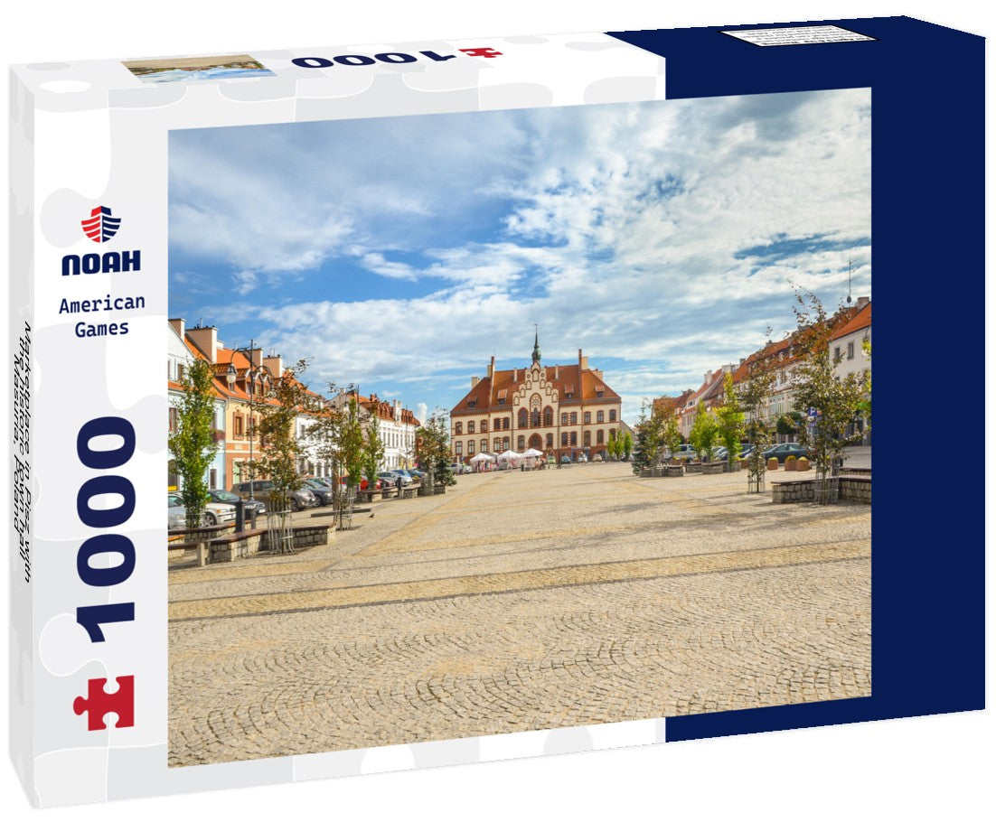 Noah Jigsaw Puzzle Marketplace in Pisz with the historic town hall, Masuria, Poland 1000 pieces
