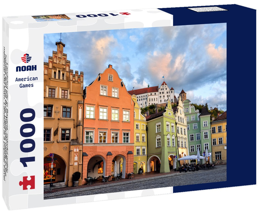 Noah Jigsaw Puzzle Landshut city in Bavaria, colorful gothic houses and the Burg Trausnitz castle in the medieval Old town. Landshut is a popular travel destination near Munich, Germany 1000 pieces