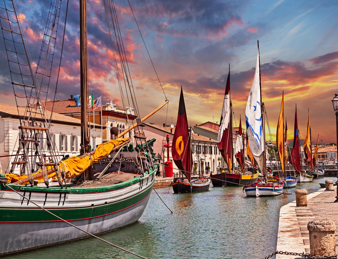 Noah Jigsaw Puzzle Cesenatico, Emilia Romagna, Italy: View of the harbor canal designed by Leonardo da Vinci in the old city on the Adriatic coast with the old wooden sailing boats 1000 pieces