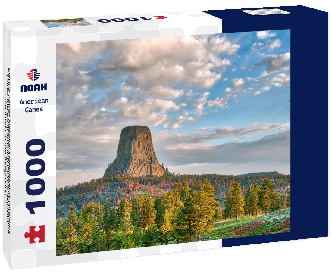 Noah Jigsaw Puzzle Devil's Tower National Monument in Wyoming Under the Early Morning Cloudy Sky with the forest in the foreground 1000 pieces