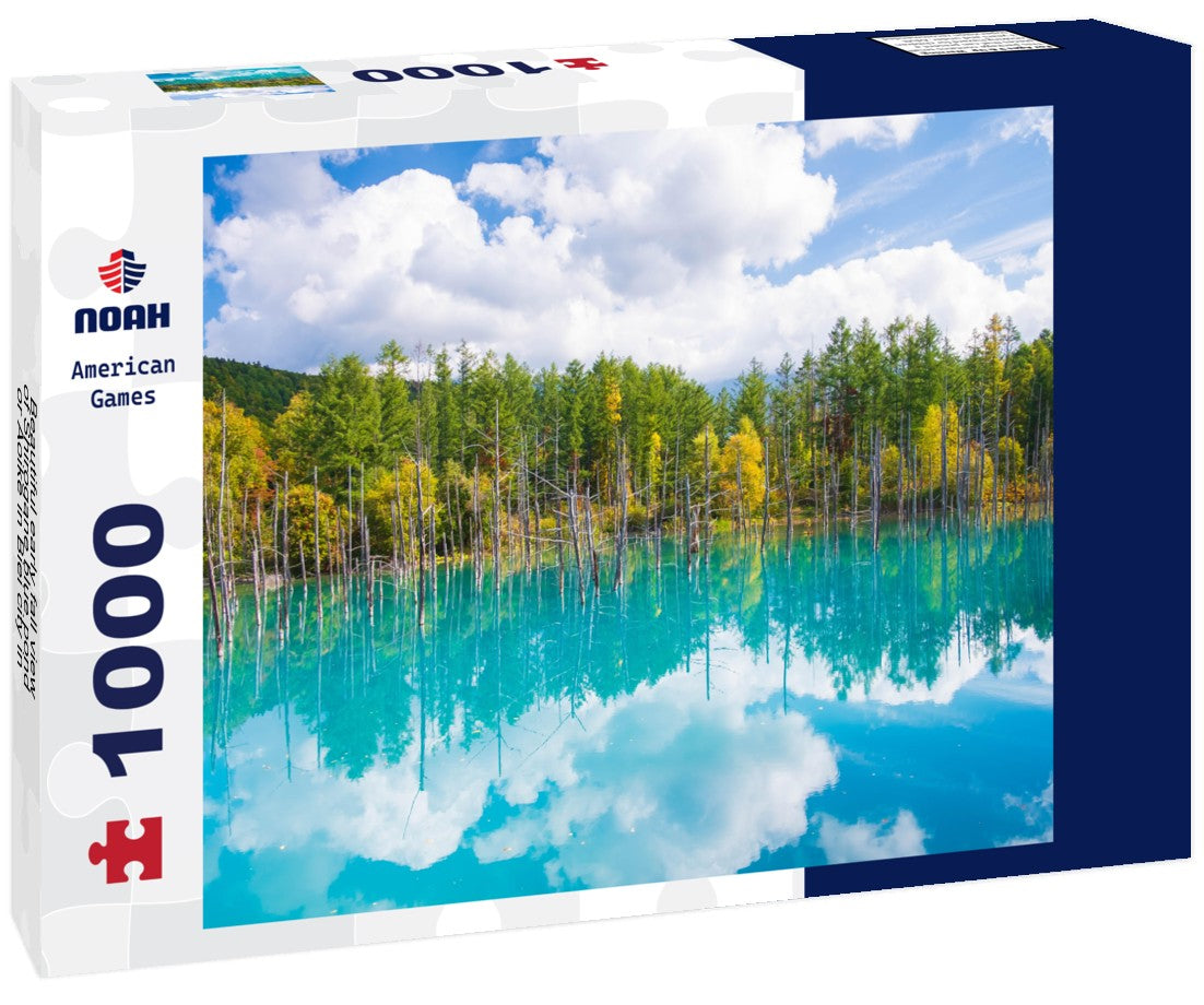 Noah Jigsaw Puzzle Beautiful early fall view of Shirogane blue pond or Aoike in Biei city in Hokkaido, Japan 1000 pieces
