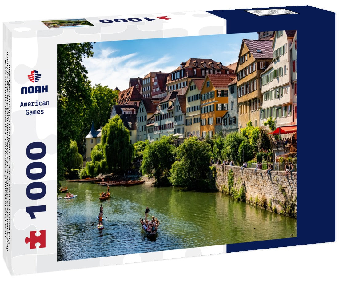 Noah Jigsaw Puzzle Neckerfront in Tübingen is a traditional university town in Baden-Württemberg on a sunny summer's day with colorful facades, churches (Stiftskirche) and punts (punting boats) on the river 1000 pieces