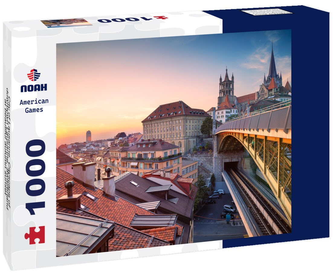 Noah Jigsaw Puzzle City of Lausanne. Cityscape of downtown Lausanne, Switzerland at beautiful autumn sunset 1000 pieces