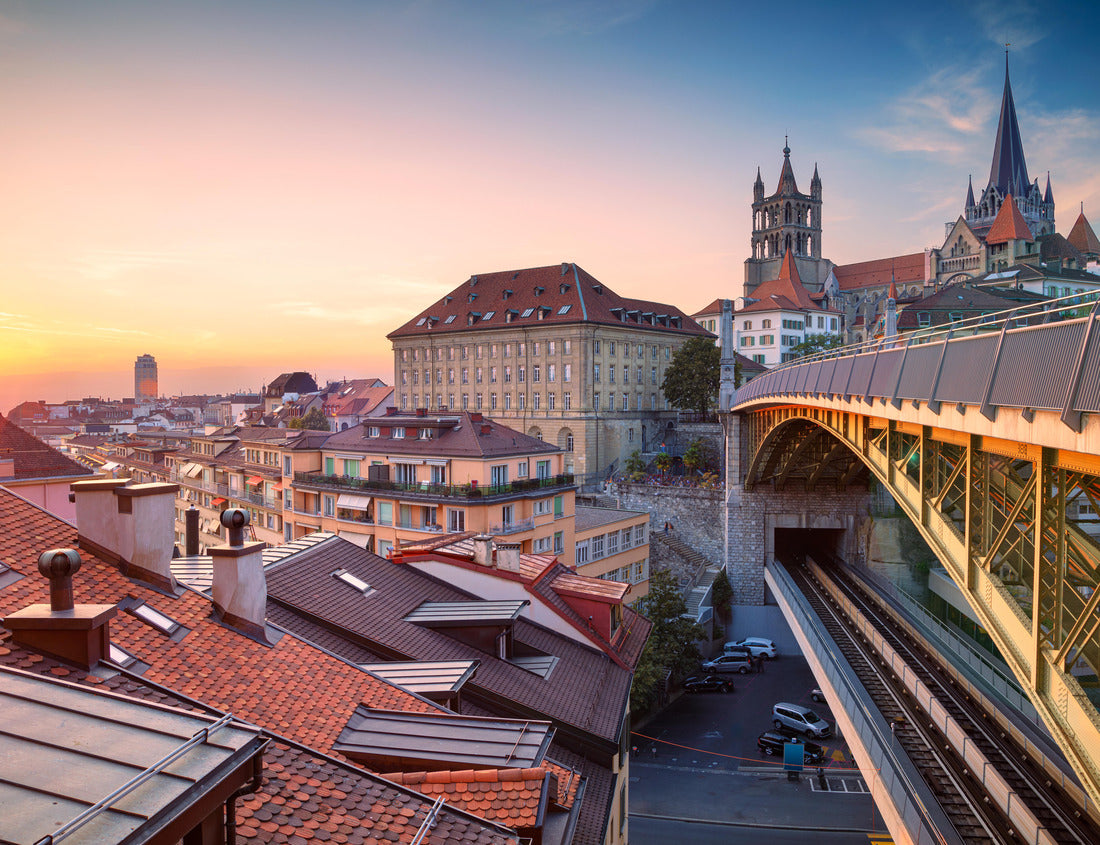 Noah Jigsaw Puzzle City of Lausanne. Cityscape of downtown Lausanne, Switzerland at beautiful autumn sunset 1000 pieces