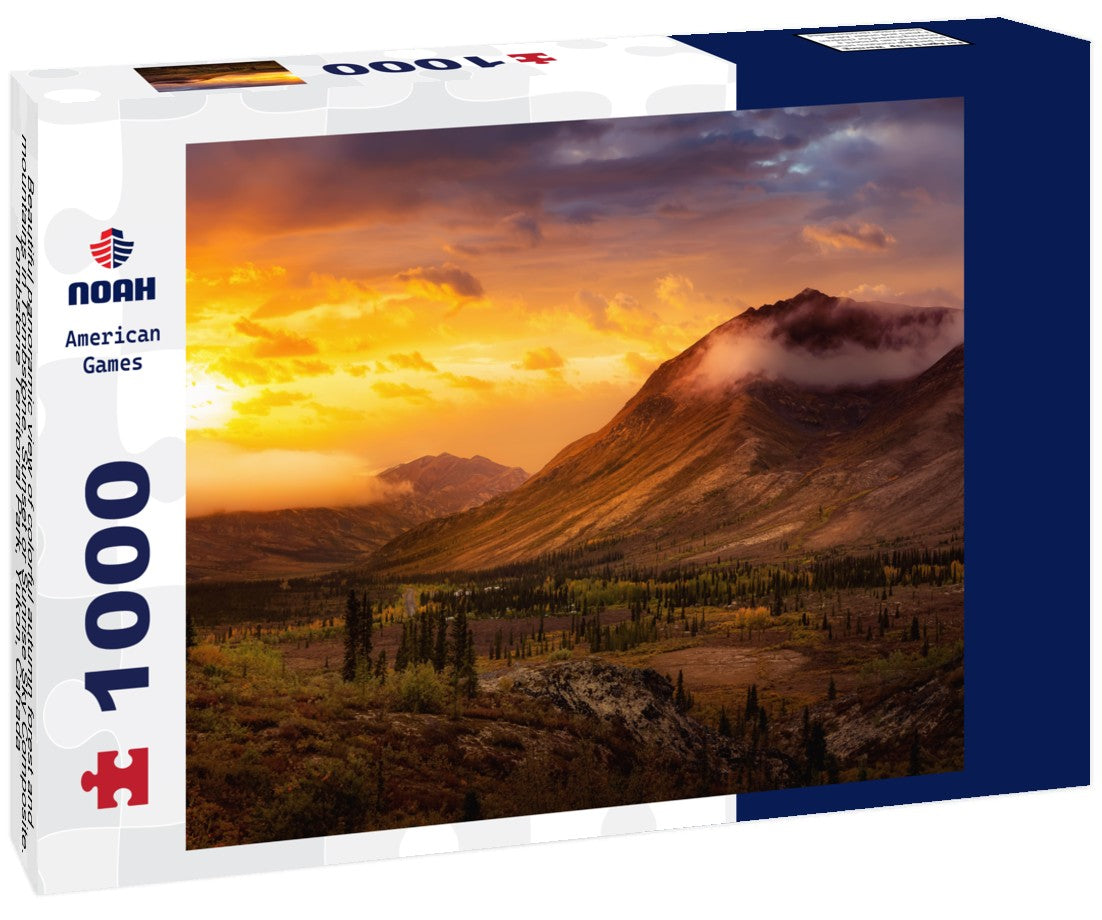 Noah Jigsaw Puzzle Beautiful panoramic view of colorful autumn forest and mountains in Tombstone. Sunset or Sunrise Sky Composite. Tombstone Territorial Park, Yukon, Canada 1000 pieces