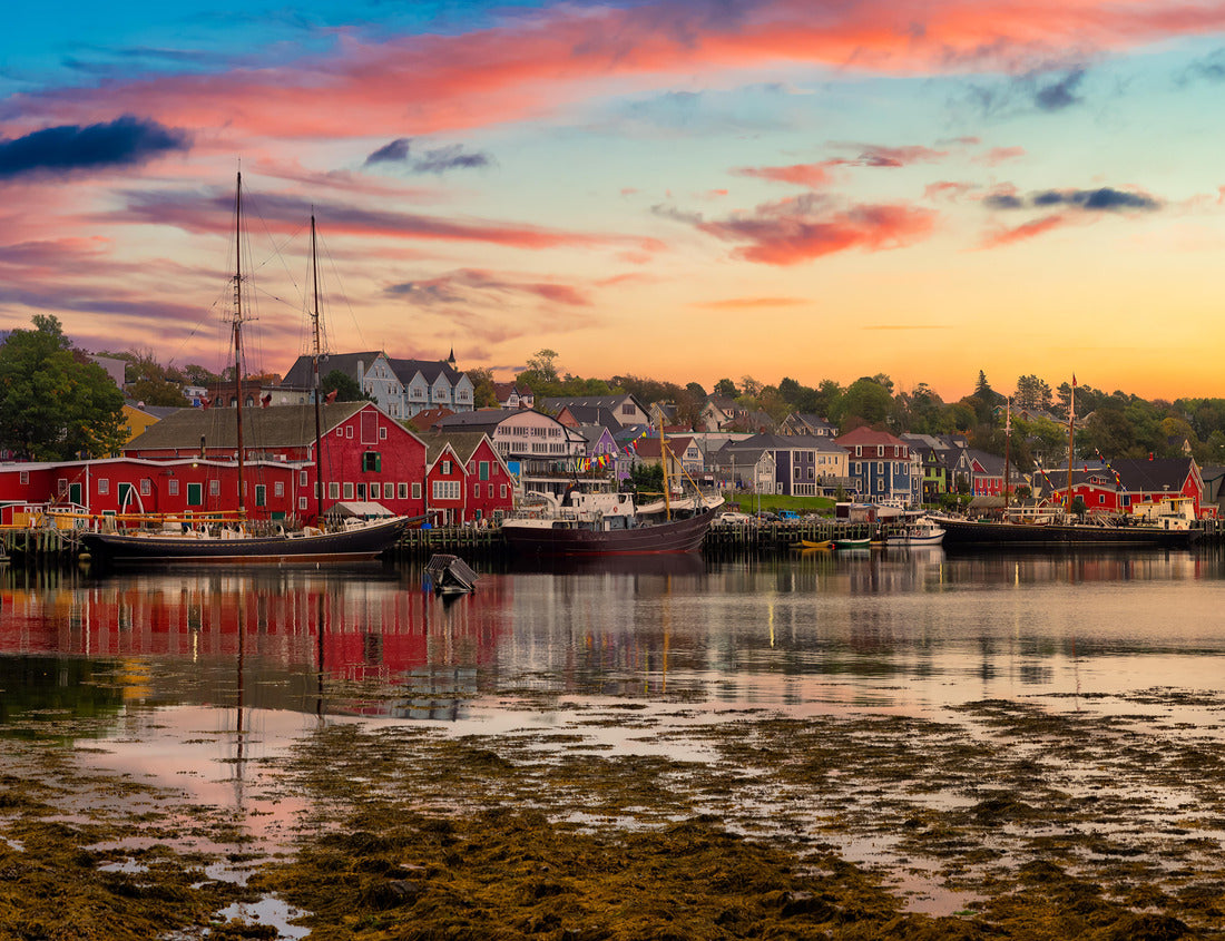 Noah Jigsaw Puzzle Lunenburg, Nova Scotia, Canada. Beautiful view of a historic harbor on the Atlantic coast. Colorful skyscraper artist. Panorama 1000 pieces