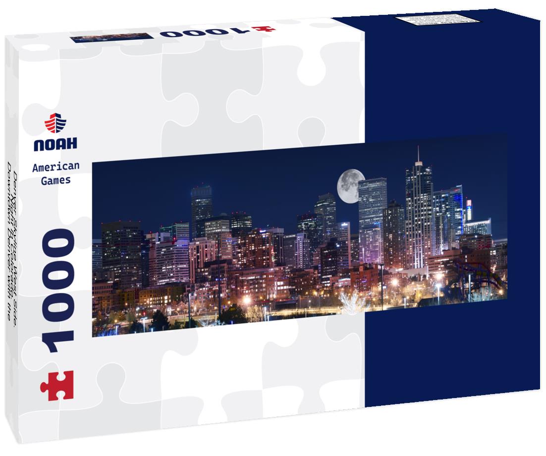 Noah Jigsaw Puzzle Denver Skyline West Side. Night in Colorado. Downtown Denver with the moon. United States panorama 1000 pieces