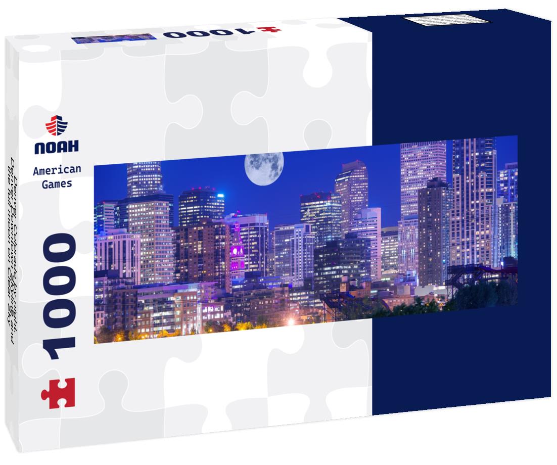 Noah Jigsaw Puzzle Denver Colorado by night. Denver Downtown Skyline and the full moon on Clear Sky panorama 1000 pieces