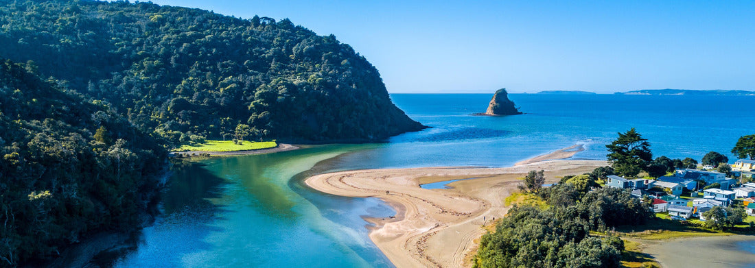 Noah Jigsaw Puzzle Aerial view of a river estuary with a residential area on the bank and the sea with small islands in the background. Auckland, New Zealand Panorama 1000 Pieces