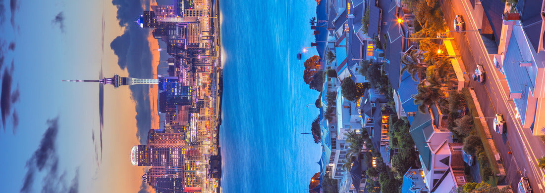 Noah Jigsaw Puzzle Auckland. Cityscape of Auckland Skyline, New Zealand during sunset with the Davenport in the foreground Panorama 1000 Pieces