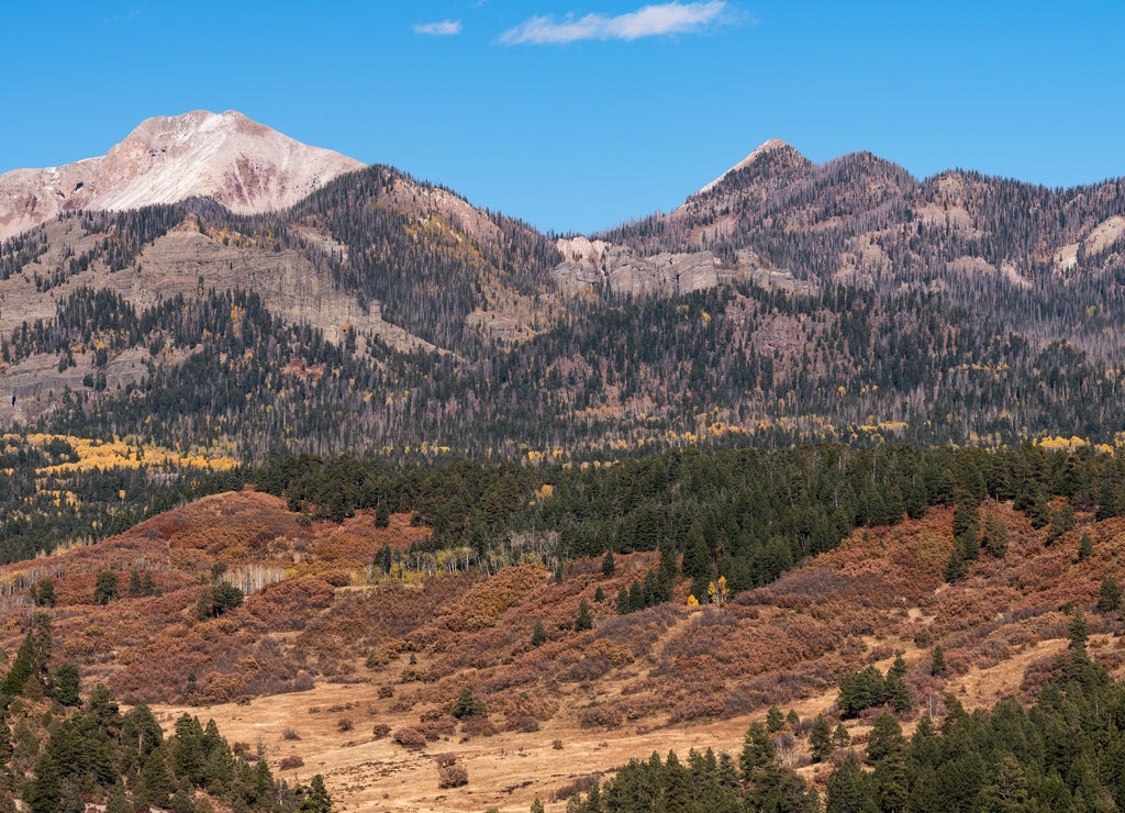 Pagosa Peak rises above a valley North of Pagosa Springs Colorado