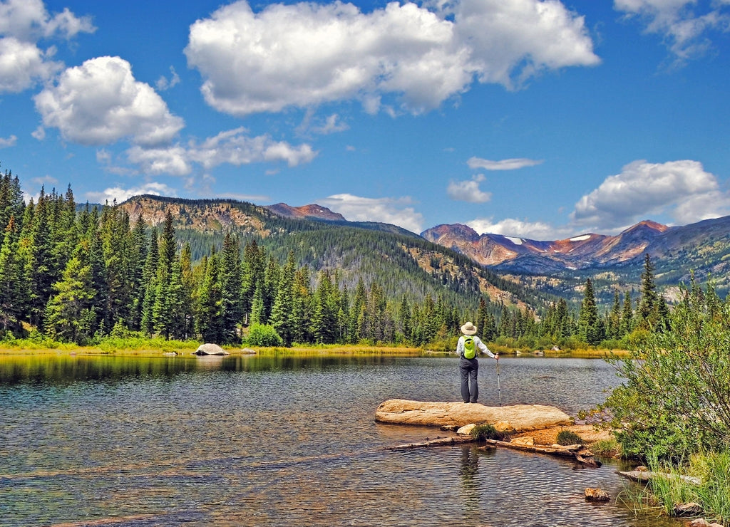 Hiker at Lost Lake in the Indian Peaks Wilderness, Boulder County, Colorado