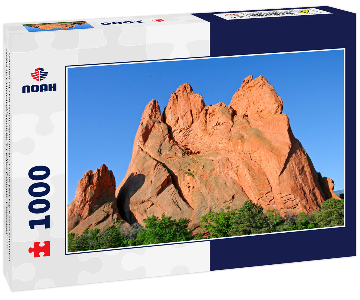 Garden of the Gods Monolith - Huge red rock outcropping rises into the bright blue spring sky at the Garden of the Gods in Colorado Springs, El Paso County, Colorado