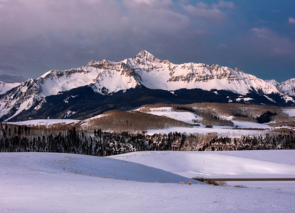 Winter landscape with Wilson Peak in the San Juan Mountains near Telluride, Colorado