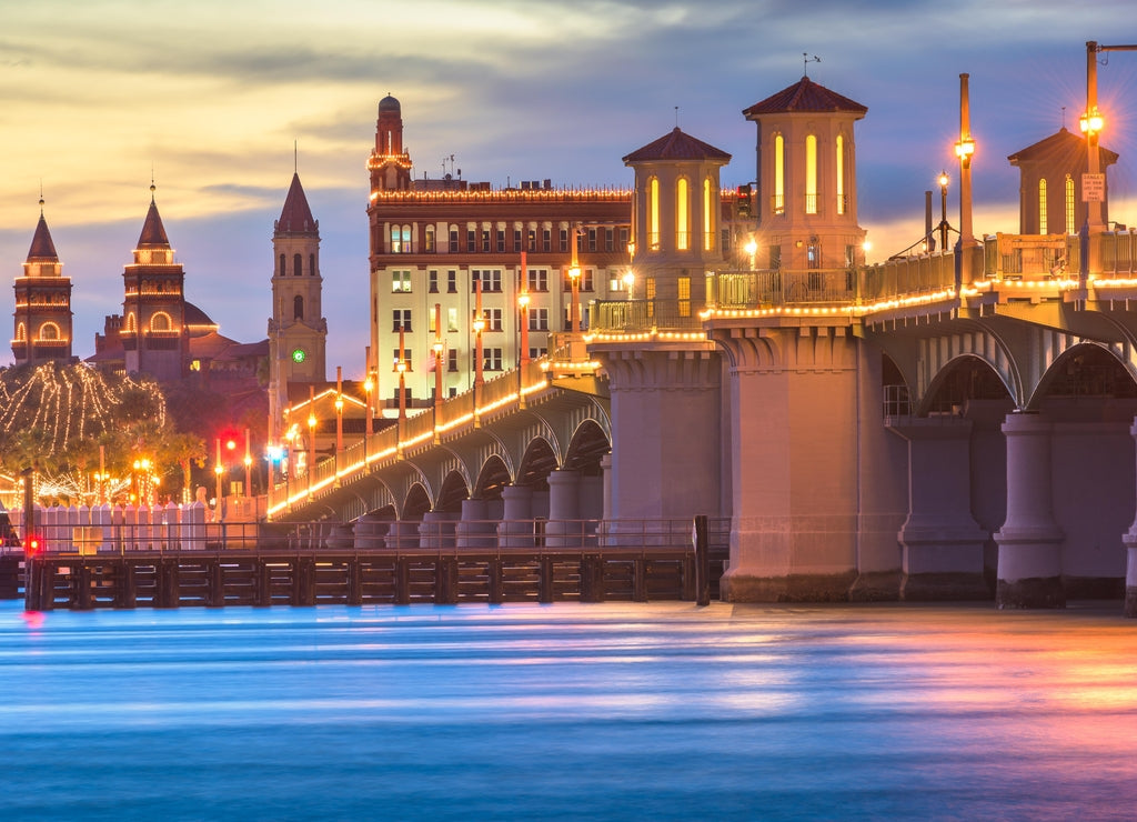 St. Augustine, Florida, USA city skyline and Bridge of Lions