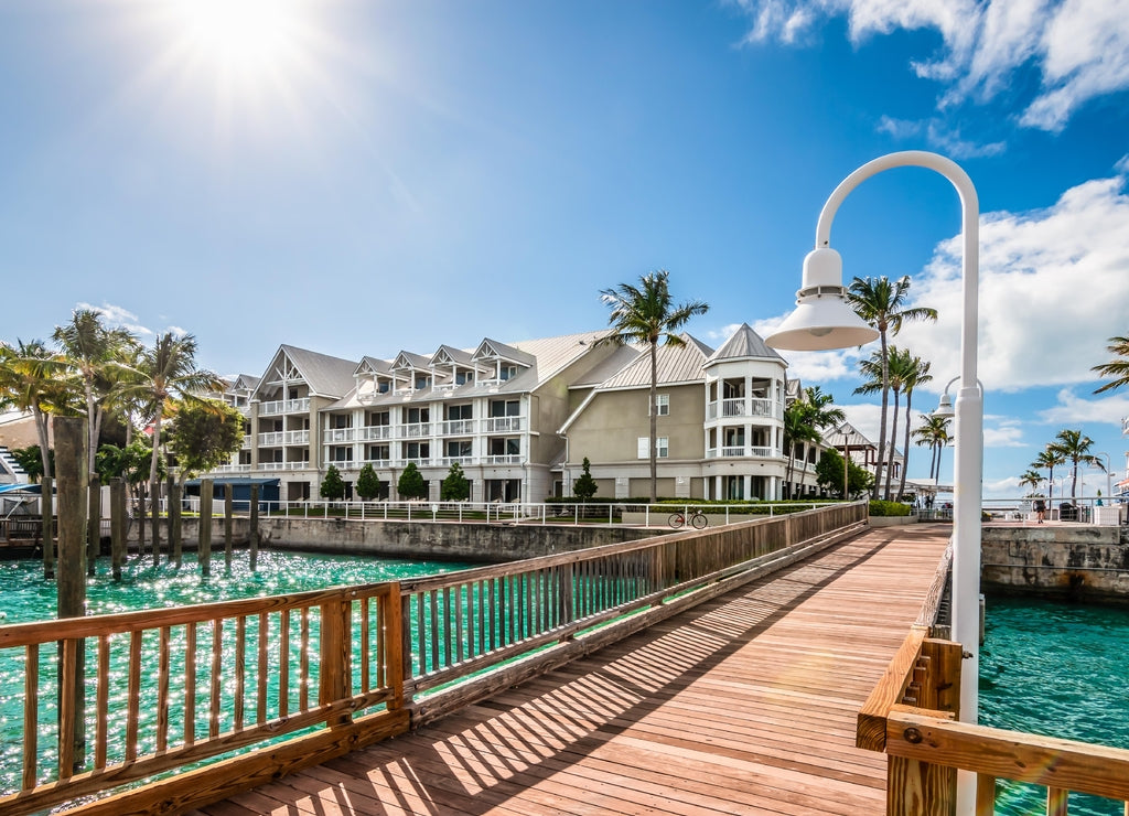 Wooden bridge at the cruise port and marina of Key West, Florida