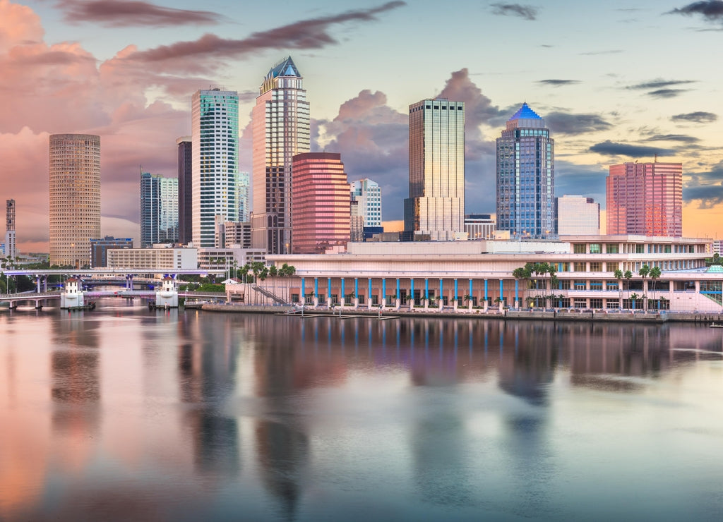 Tampa, Florida, USA downtown skyline on the bay at dawn