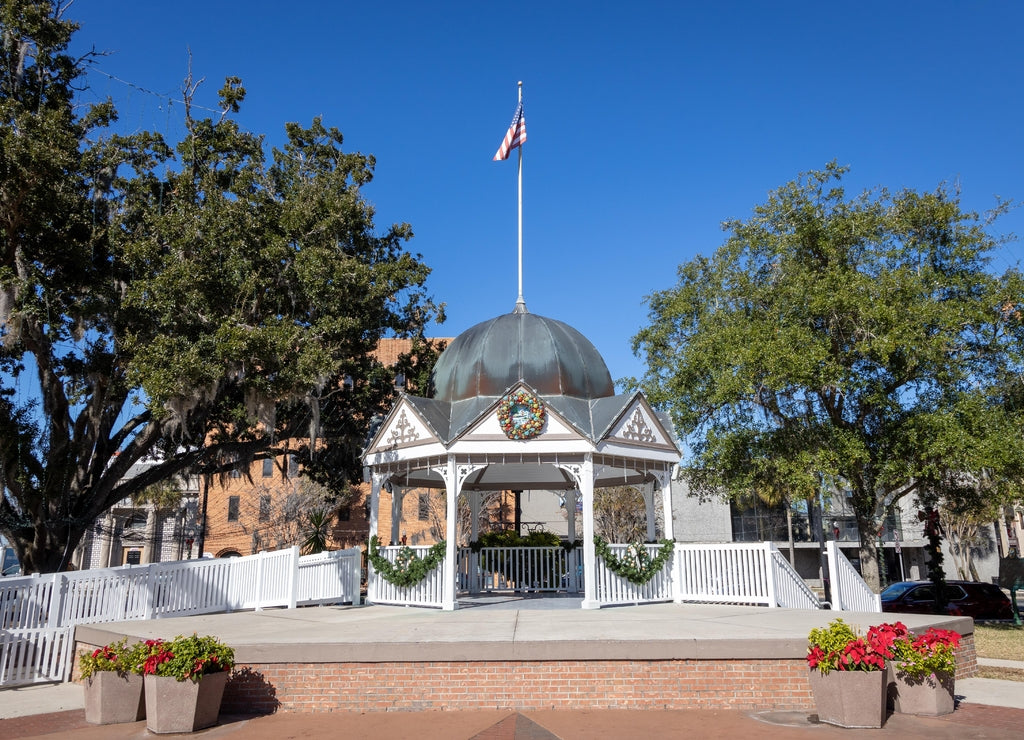 Photo of the gazebo on the downtown square in Ocala Florida on a beautiful sunny day