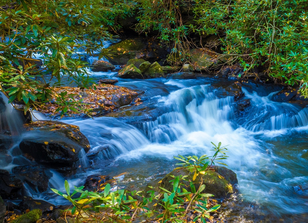 Small cascades on Mud Creek along the Mud Creek Trail in in Sky Valley in Rabun County Georgia
