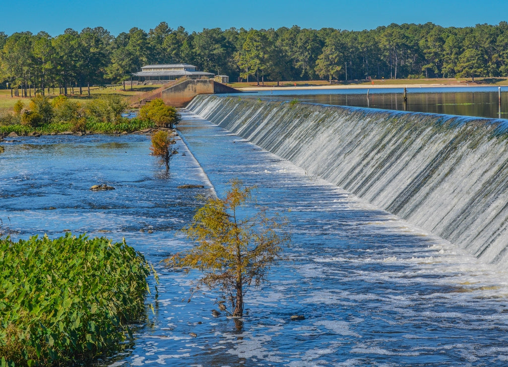 The Reed Bingham Lake and Waterfall into the Little River at Reed Bingham State Park in Adel, Colquitt County, Georgia