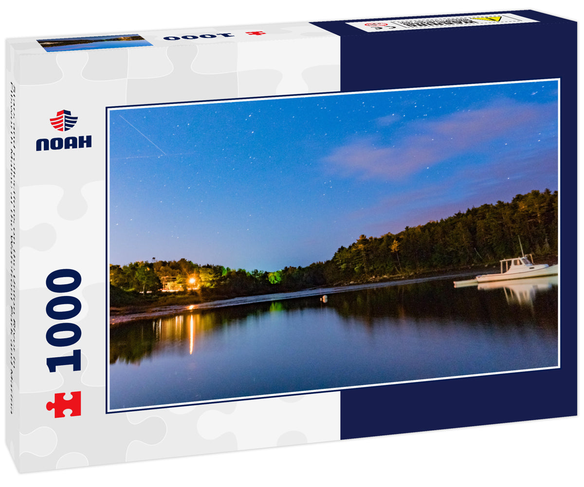 Stars and reflections on the Union River in Ellsworth Maine at the Watefront Park and Marina