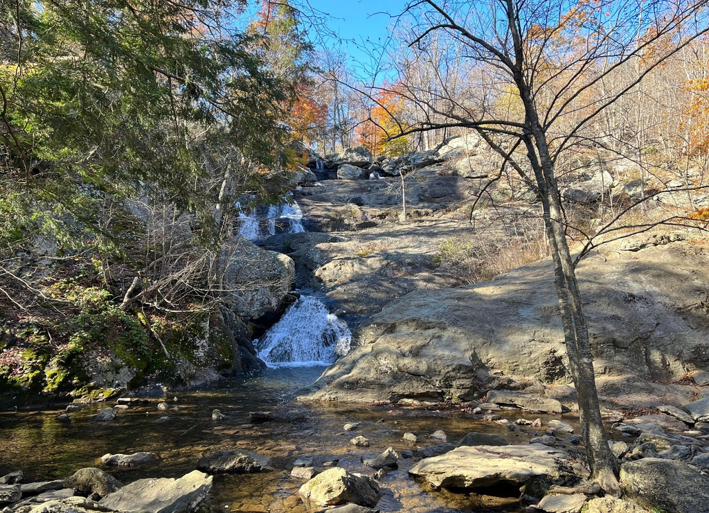 The natural beauty of Cunningham Falls, during the autumn season, located within the Catoctin Mountain Wilderness, Frederick County, Maryland