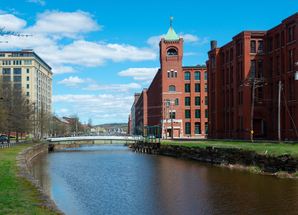 Historic Pacific Mills by the Merrimack River Canal in downtown Lawrence, Massachusetts MA, USA