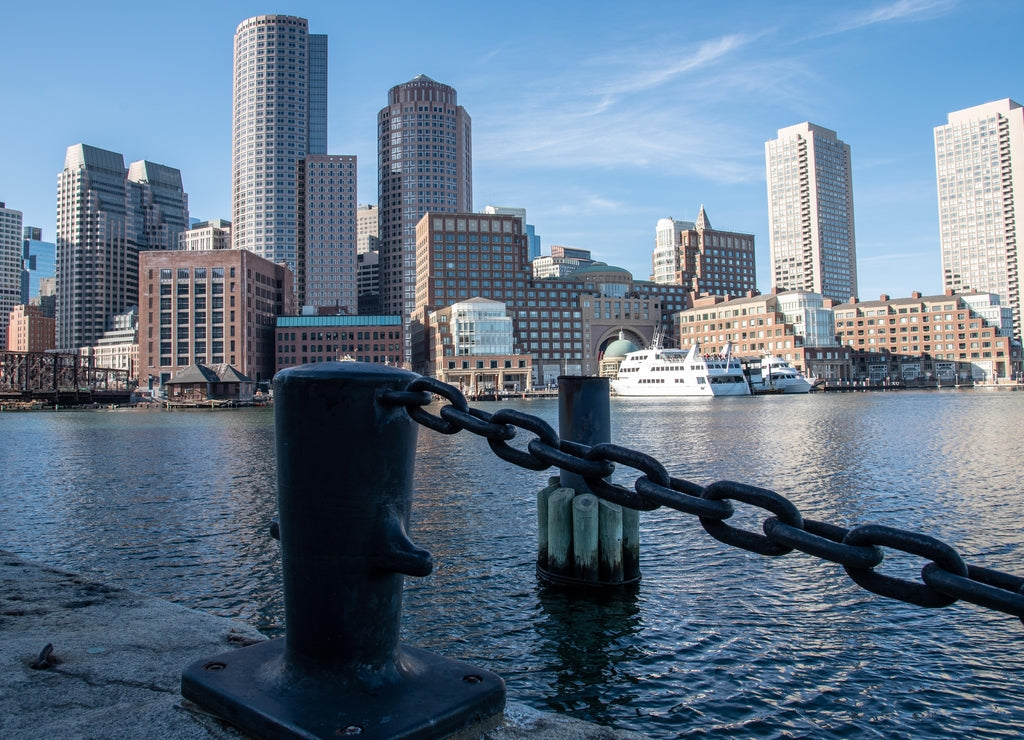 Boston financial district skyline from the Harborwalk