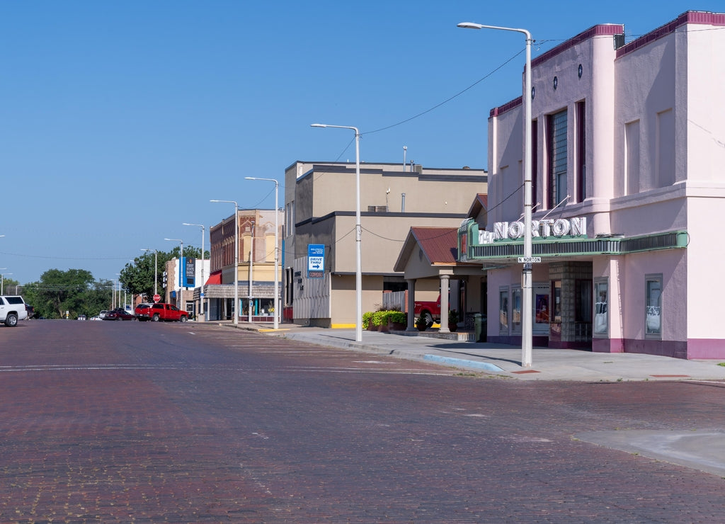 Downtown streets of the small rural Kansas town of Norton