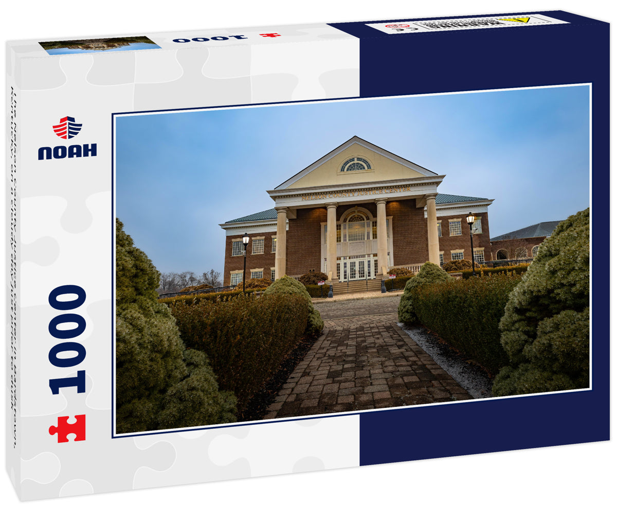 The Nelson County Justice Center in Bardstown, Kentucky, on a cloudy day just prior to dusk