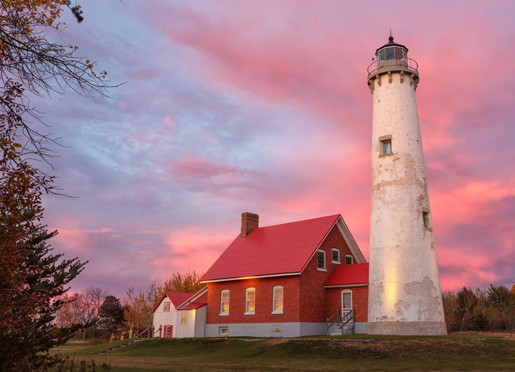 Tawas Point Lighthouse at Sunset in Tawas Michigan
