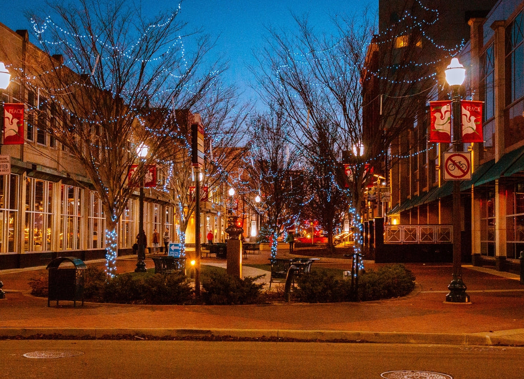 Downtown Kalamazoo Michigan on a winter evening
