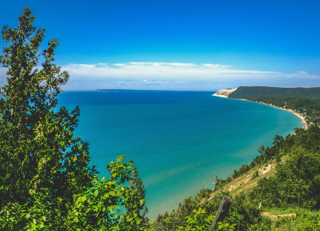 Scenic view of the Empire Bluff Trail overlooking Lake Michigan in Leelanau County, Michigan