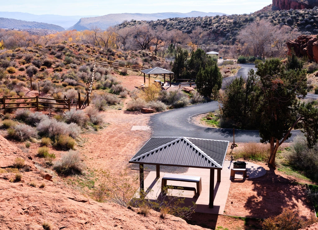 Shaded picnic area in Red Cliffs National Conservation Area, Utah