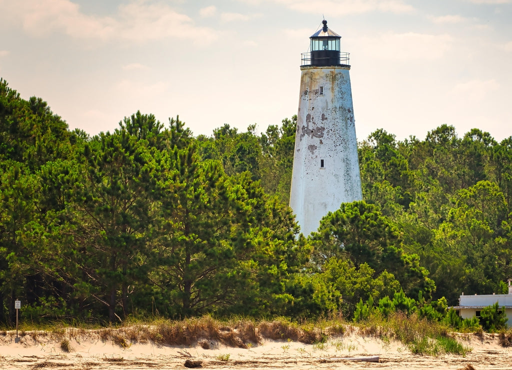 The Georgetown lighthouse on North Island at the end of Winyah bay near Georgetown, South Carolina