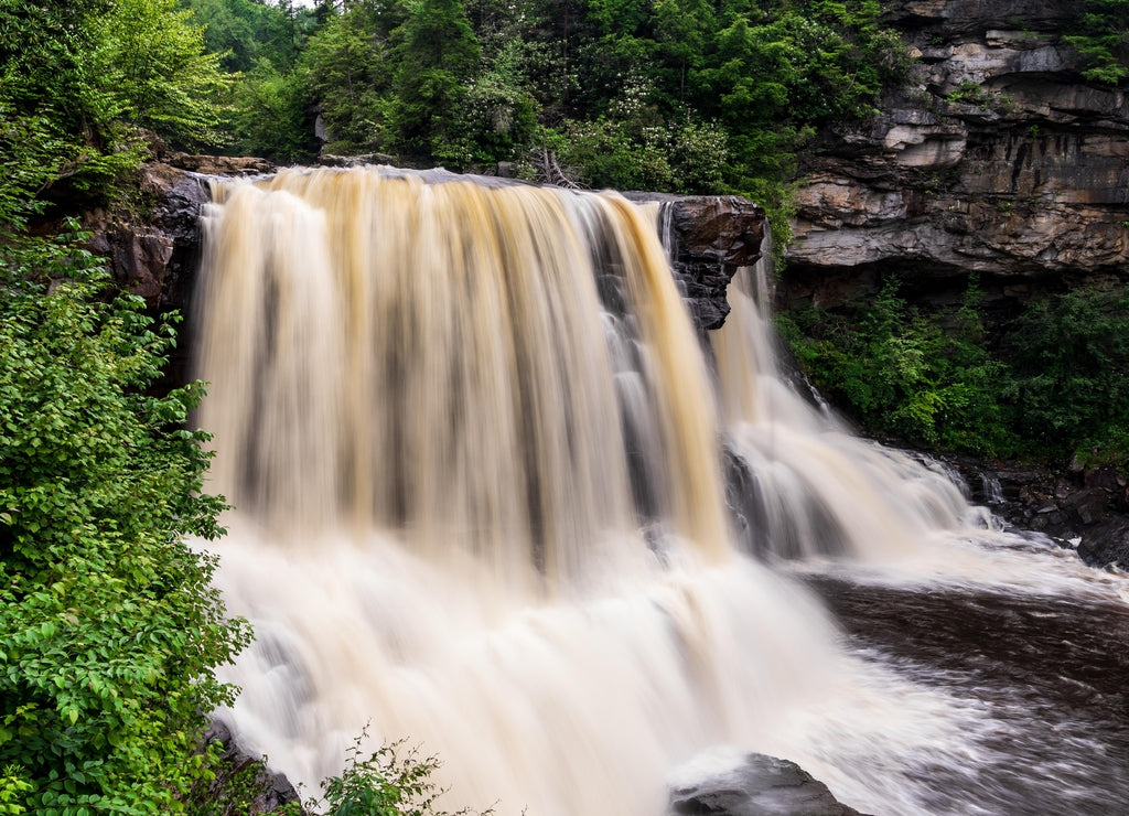 This is a close up view of the beautiful Blackwater Falls in Blackwater Falls State Park in West Virginia