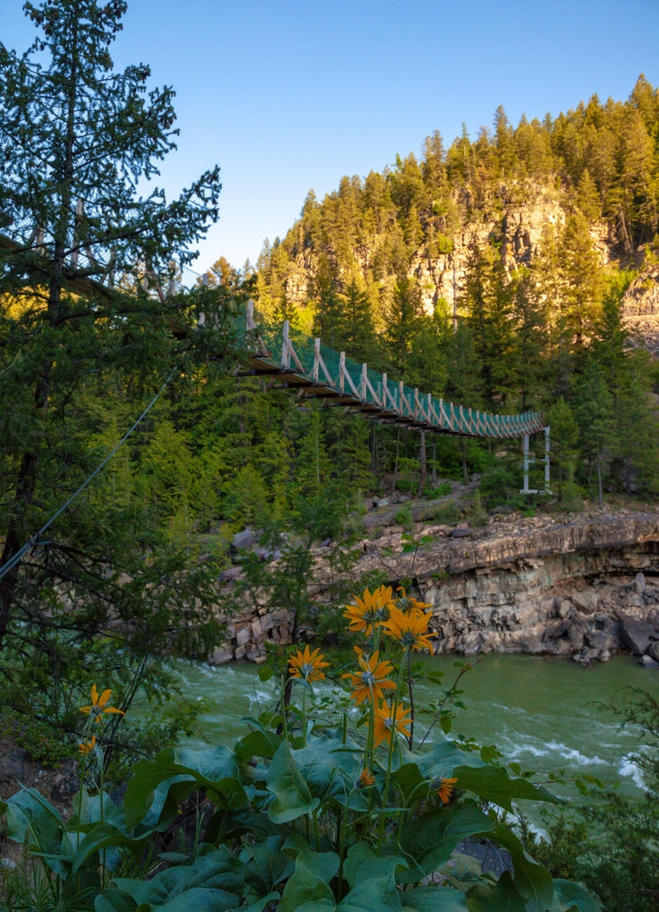 Kootenai Falls Suspension Bridge ove the Kootenay river near Libby Montana, USA