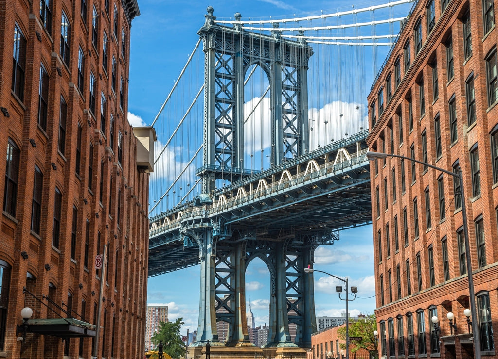 New York City Brooklyn old buildings and bridge in Dumbo