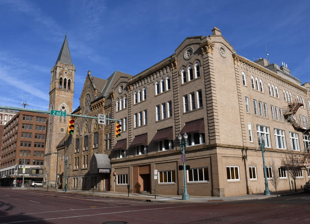 Ohio Church in Canton with Blue Sky During summer Day