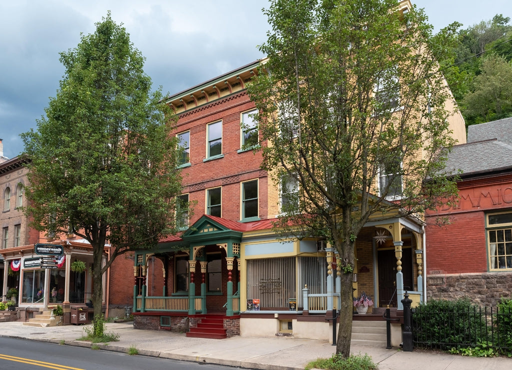 Historic streets at Jim Thorpe, a borough and the county seat of Carbon County in state of Pennsylvania. United states