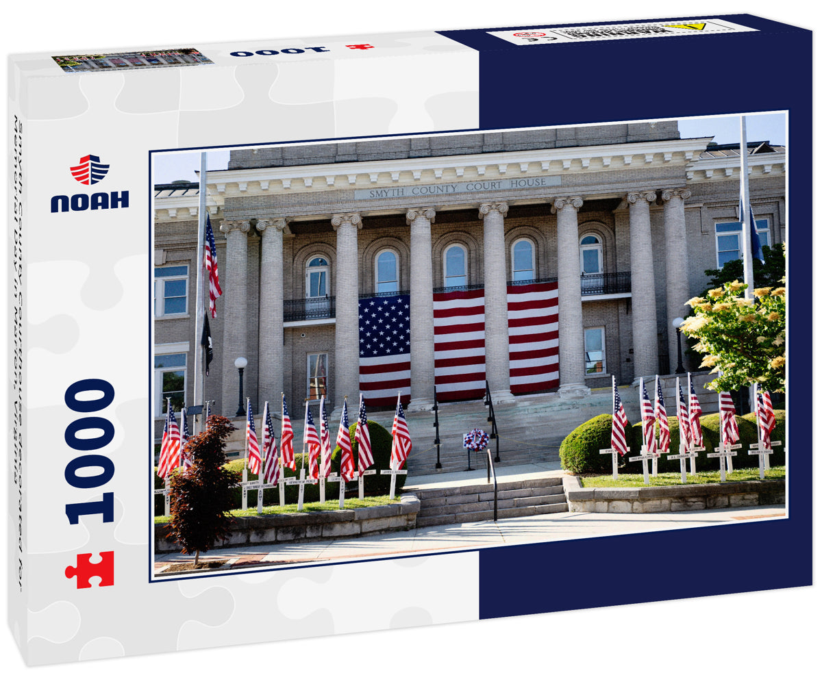 Smyth County Courthouse decorated for Memorial Day in Marion, Virginia