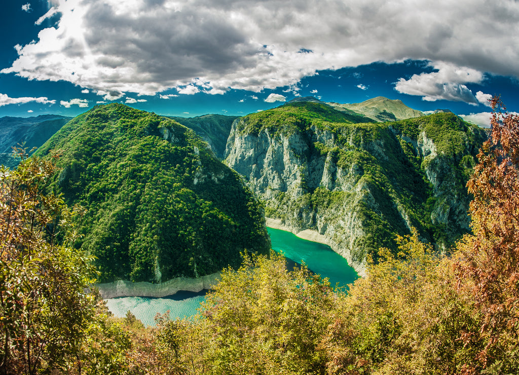 View of Canyon of Piva river and lake in Montenegro
