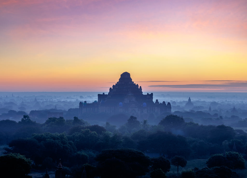 Scenic sunrise above bagan in Myanmar Bagan is an ancient city with thousands of historic buddhist