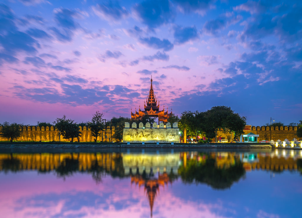 Night view of Mandalay Palace in Myanmar