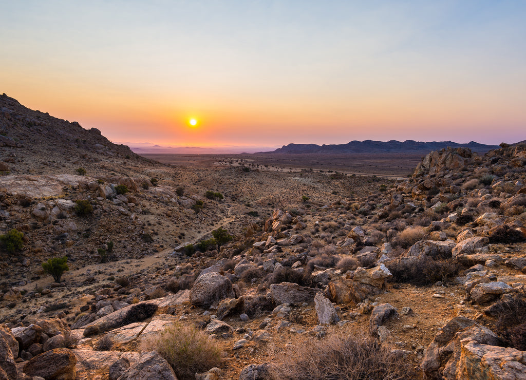 Colorful sunset over the Namib desert, Aus, Namibia, Africa