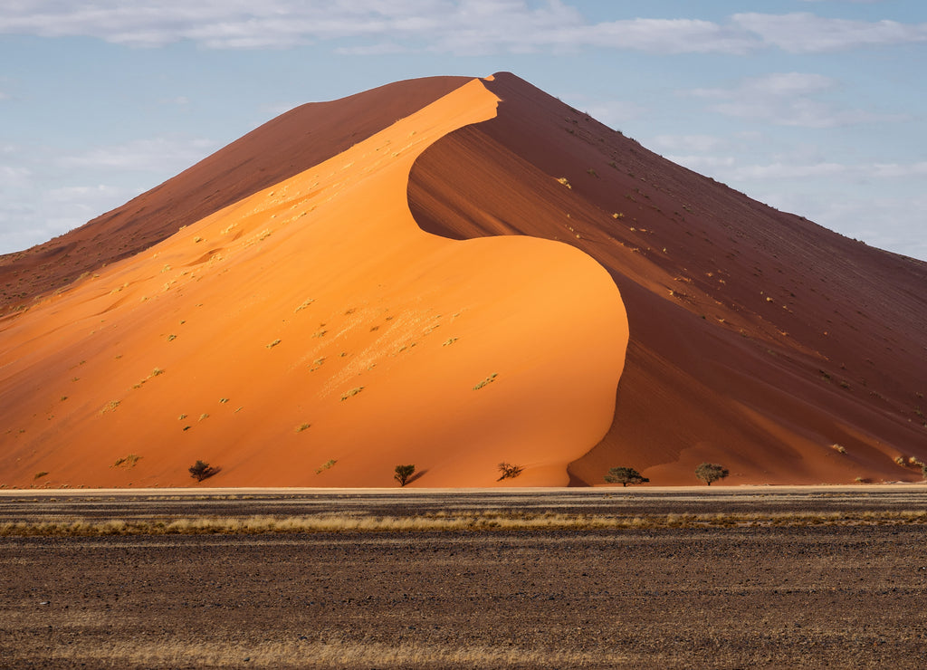 Towering sand dunes near Sossusvlei at sunrise in the Namib desert, Namib-Naukluft National Park, Namibia