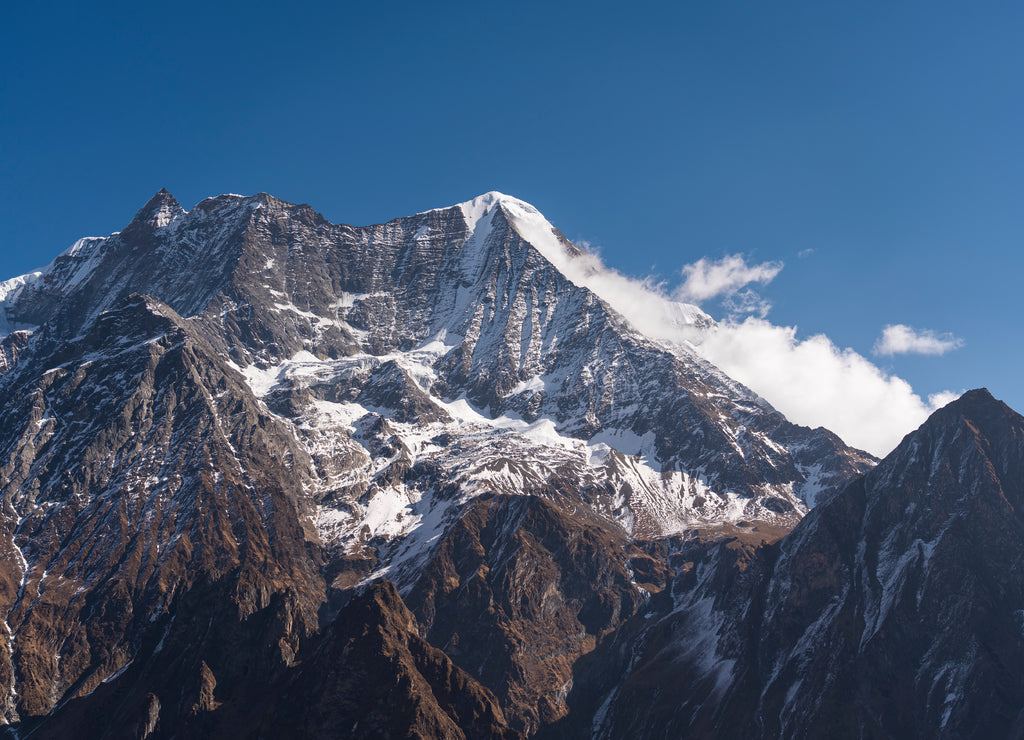 Saula mountain peak in Manaslu circuit trekking route, Himalaya mountains range in Nepal