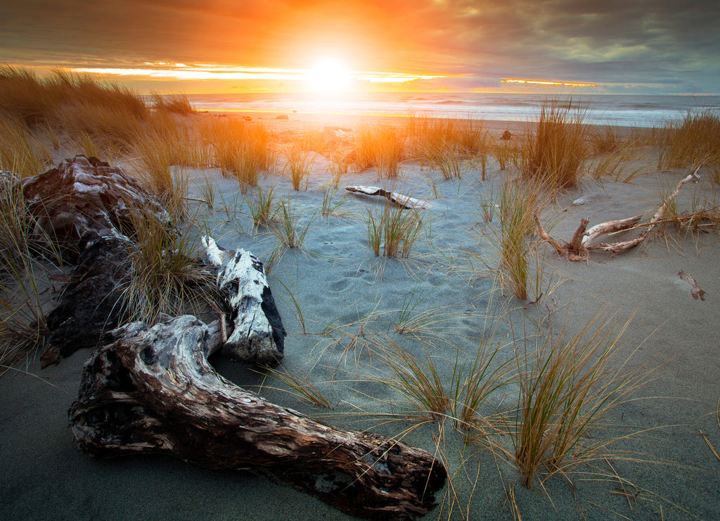 Beautiful sunset sky at hokitika sea beach south island New Zealand most popular natural traveling destination