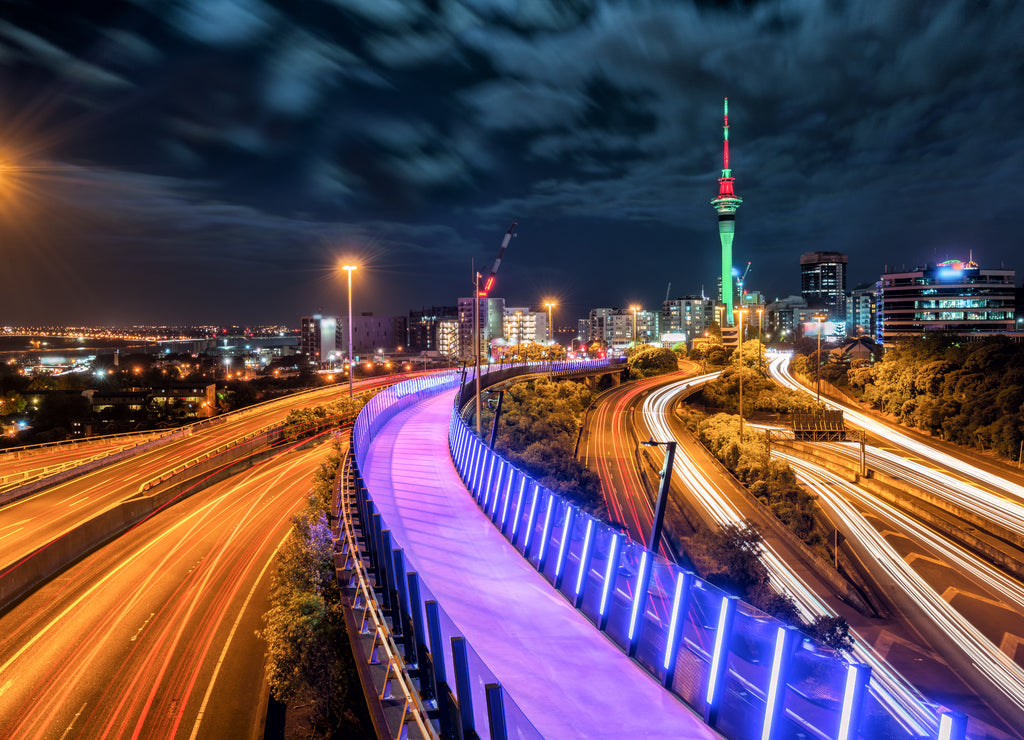 Auckland city night skyline, New Zealand