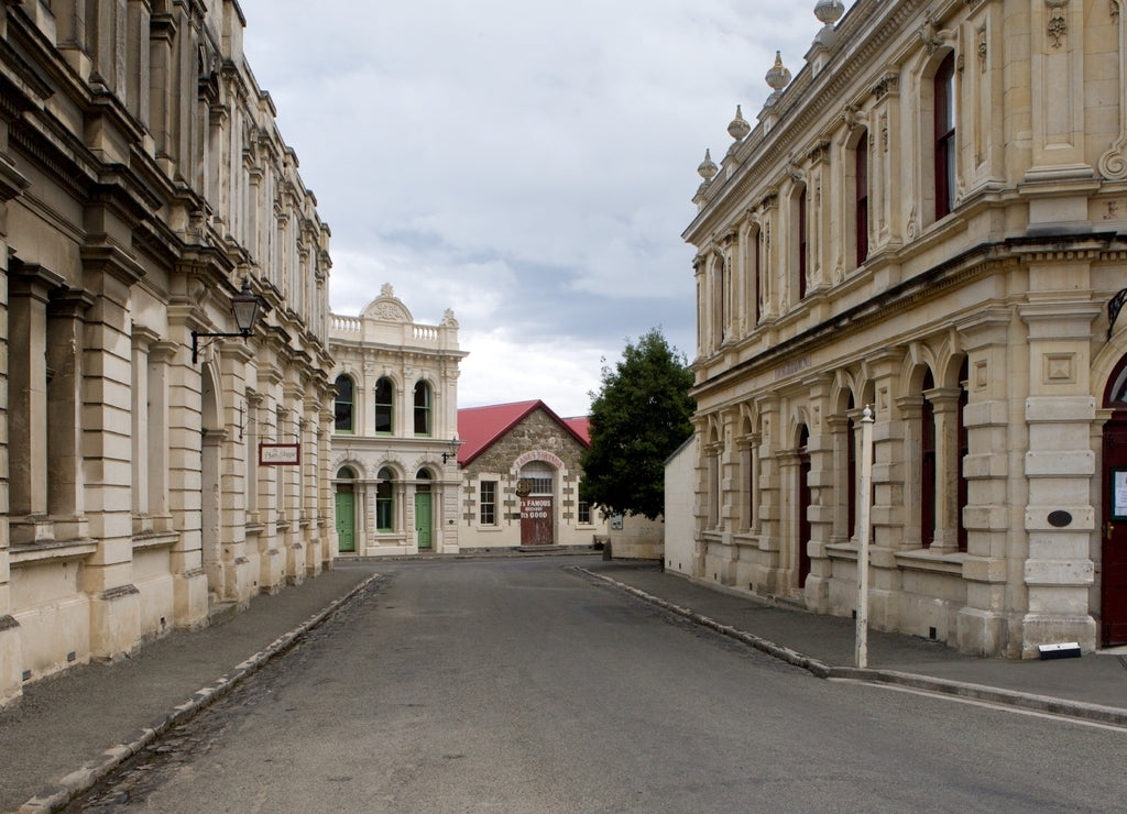 City of Oamaru New Zealand. Victorian city. Street. North Otago.South Island. Waitaki District
